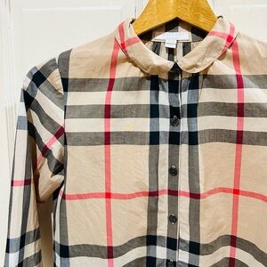 Burberry Girls' Classic Check Plaid Blouse Size 14Y Luxury Designer Preppy
